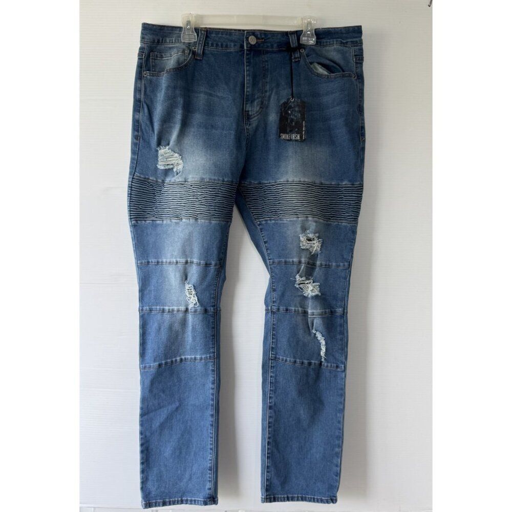 Smoke & Ash Premium Denim Jeans Men 38x32 Dark Blue Slim Fit NWT